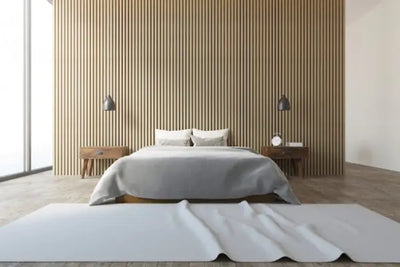 A modern loft with American made duvets on the bedding. 