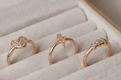 Three rings in a jewelry case.