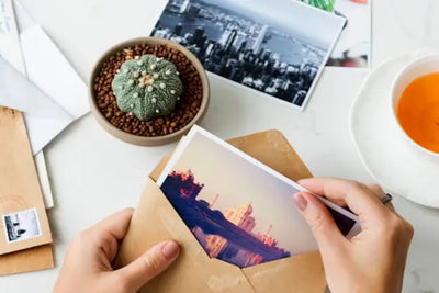 Two vintage photos on a table.
