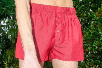 Men's red underwear that were made in America, ensuring comfort and longevity. 