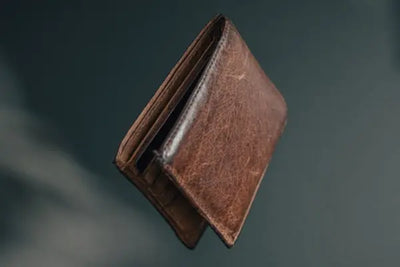 A brown wallet made with American made bison.