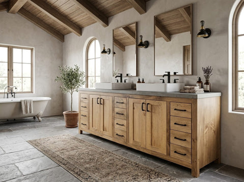 Custom Double Sink Bathroom Vanity – Handcrafted White Pine Cabinetry | Made in USA | Model #1073 Limitless Woodworking  item