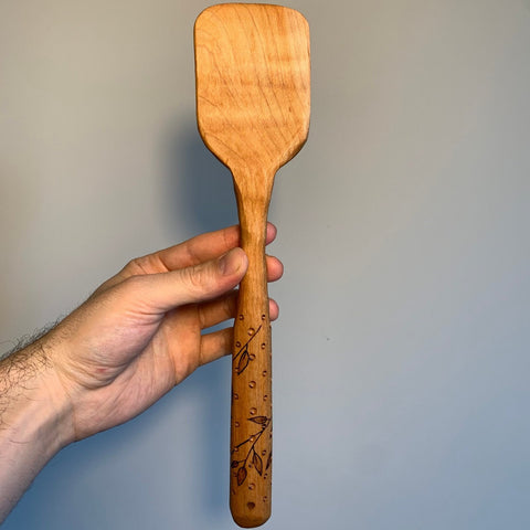 Handcrafted Floral Engraved Wooden Spatula | Made in USA Shop Cat Woodworks  item