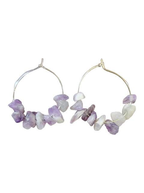 1 Inch Stainless Steel Hoop Earrings With Multicolor Chip Gemstones – Handcrafted Jewelry | Made in USA Michelle Marie Boutique  Earrings
