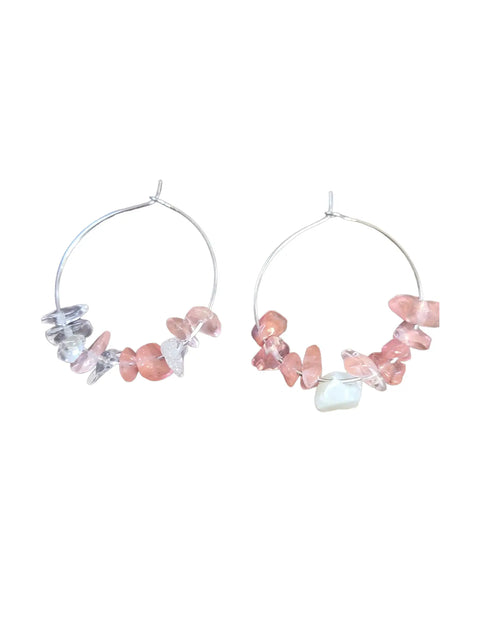 1 Inch Stainless Steel Hoop Earrings With Multicolor Chip Gemstones – Handcrafted Jewelry | Made in USA Michelle Marie Boutique  Earrings