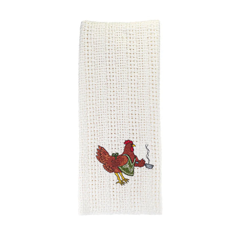 100% Cotton Novelty Embroidered Kitchen Towels  24" X 15" Carolina Cotton  Dish Towels 13.00 Hen Wearing Apron