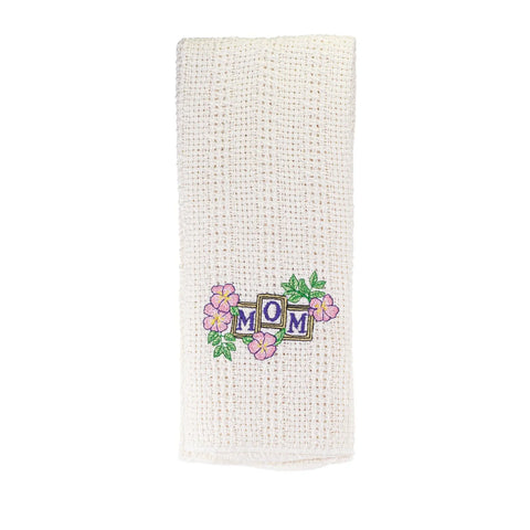 100% Cotton Novelty Embroidered Kitchen Towels  24" X 15" Carolina Cotton  Dish Towels 13.00 Mom with Pink Dogwood Flowers
