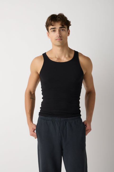 Mens Classic Ribbed Tank Top 2X1 Texture – Comfortable Stretch Fit | Made in USA Apparel Essentials US Standard Apparel  product