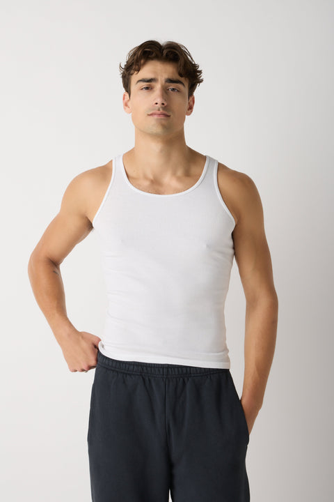 Mens Classic Ribbed Tank Top 2X1 Texture – Comfortable Stretch Fit | Made in USA Apparel Essentials US Standard Apparel  product