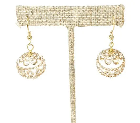 10k Gold Plated Drop Earrings – Elegant Round Bridal Jewelry | Handmade in USA by Michelle Marie Michelle Marie Boutique  Earrings