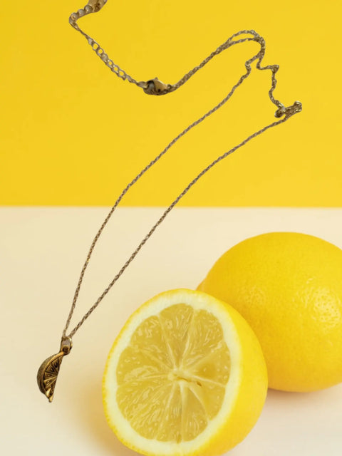 10k Gold Plated Lemon Charm Necklace – Adjustable 3-Inch Extender | Handcrafted Summer Jewelry Made in USA Michelle Marie Boutique  Necklace