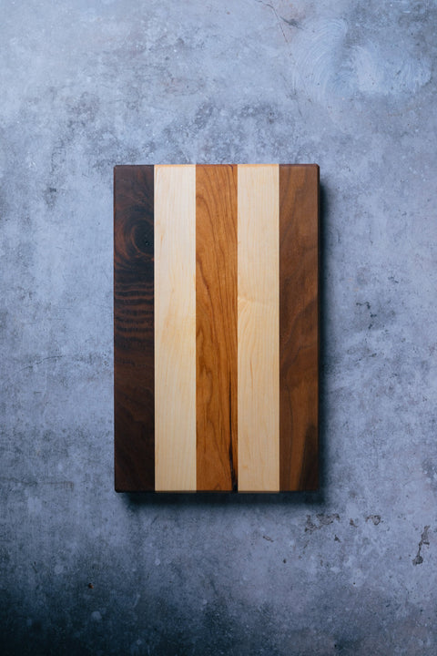 Handcrafted Edge Grain Wood Cutting Board 10x16 Inch – Walnut Maple Cherry | Made in USA Montana Block  New Pattern