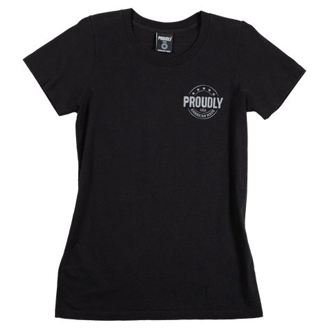 Women’s Distressed American Flag Cotton T-Shirt – Black Tee | Made in USA Proudly USA  T-shirt