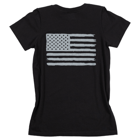 Women’s Distressed American Flag Cotton T-Shirt – Black Tee | Made in USA Proudly USA  T-shirt
