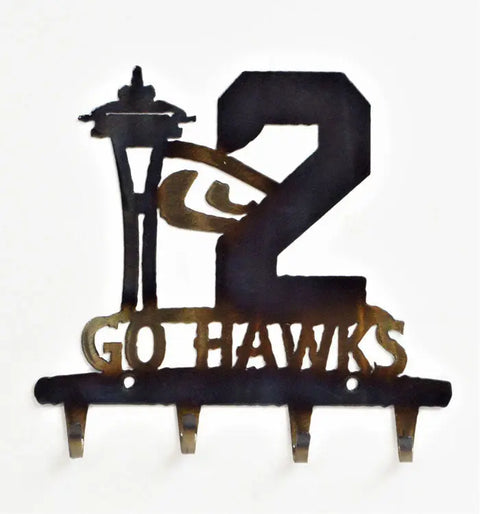 12 Hook Sports Key Holder – Seahawks Fan Wall Mount – Handmade in USA – Rustic Metal Décor Knights Home Decor  item