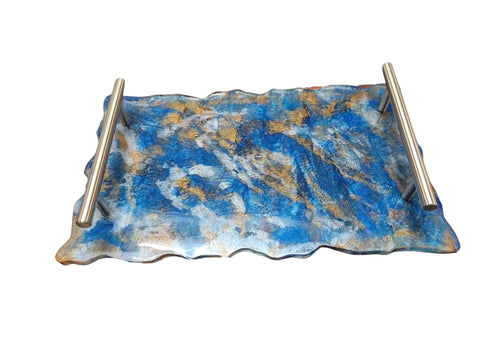 12 Inch Handmade Blue Resin Tray With Copper Accents – Decorative Charcuterie Serving Platter | Made in USA Michelle Marie Boutique  Decorative Trays