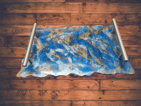 12 Inch Handmade Blue Resin Tray With Copper Accents – Decorative Charcuterie Serving Platter | Made in USA Michelle Marie Boutique  Decorative Trays