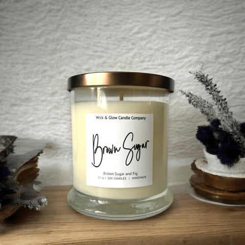 12 oz Brown Sugar Fig Scented Candle – Hand-Poured Soy Wax – Wick and Glow | Made in USA Wick and Glow Candle Company™  Candles