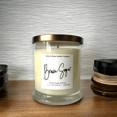 12 oz Brown Sugar Fig Scented Candle – Hand-Poured Soy Wax – Wick and Glow | Made in USA Wick and Glow Candle Company™  Candles