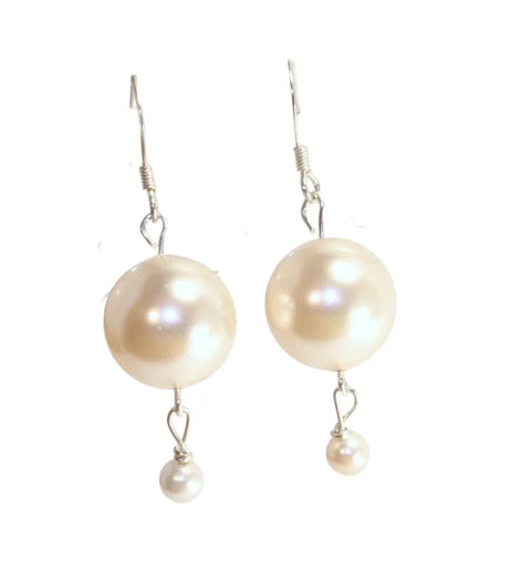 12mm Austrian Cream Pearl Drop Earrings – 1.75 Inch Sterling Silver Hooks | Handcrafted Made in USA Michelle Marie Boutique  Earrings