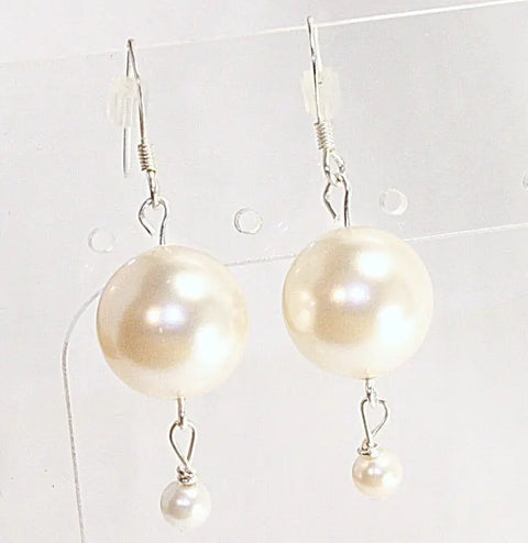 12mm Austrian Cream Pearl Drop Earrings – 1.75 Inch Sterling Silver Hooks | Handcrafted Made in USA Michelle Marie Boutique  Earrings