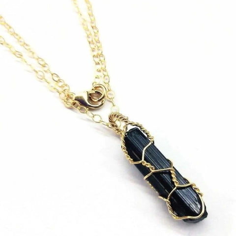 14 K Gold Filled Wire Wrapped Raw Black Tourmaline Necklace Alexa Martha Designs  Necklace