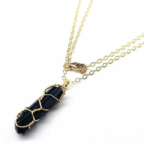 14 K Gold Filled Wire Wrapped Raw Black Tourmaline Necklace Alexa Martha Designs  Necklace