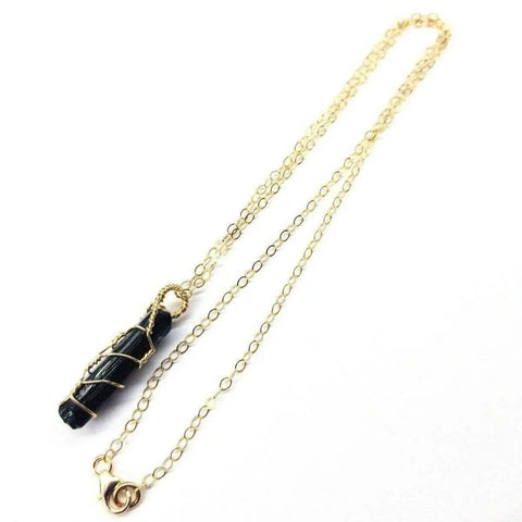 14 K Gold Filled Wire Wrapped Raw Black Tourmaline Necklace Alexa Martha Designs  Necklace