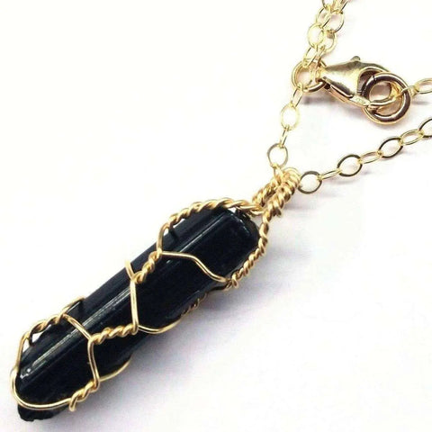 14 K Gold Filled Wire Wrapped Raw Black Tourmaline Necklace Alexa Martha Designs  Necklace