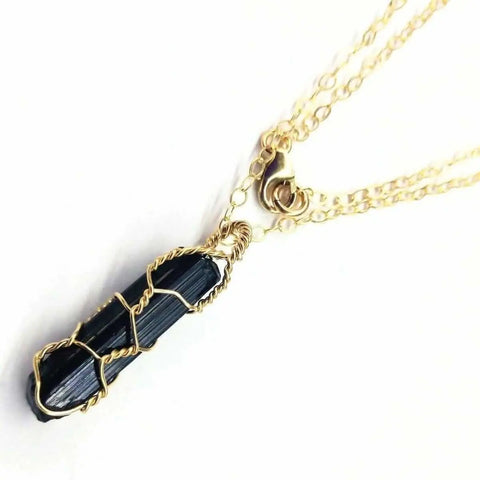 14 K Gold Filled Wire Wrapped Raw Black Tourmaline Necklace Alexa Martha Designs  Necklace