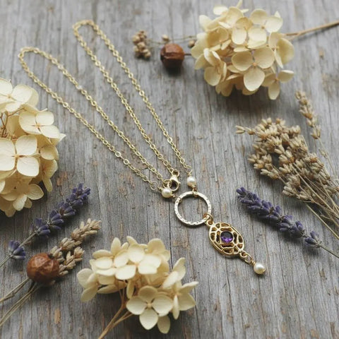 14 KT Gold-Filled Amethyst Crystal Filigree Necklace – Handmade Jewelry | Made in USA Alexa Martha Designs  Necklace