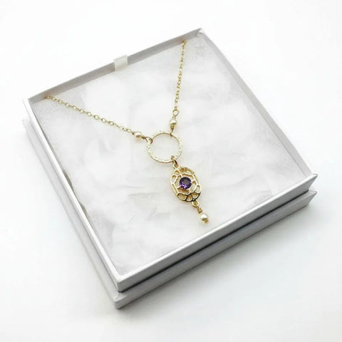 14 KT Gold-Filled Amethyst Crystal Filigree Necklace – Handmade Jewelry | Made in USA Alexa Martha Designs  Necklace