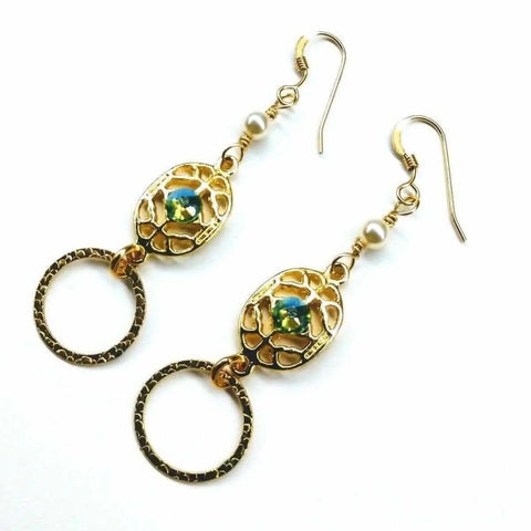 14 KT Gold Filled Green Crystal Filigree Hammered Circle Earrings – Handmade Montana Alexa Martha Designs  Earrings