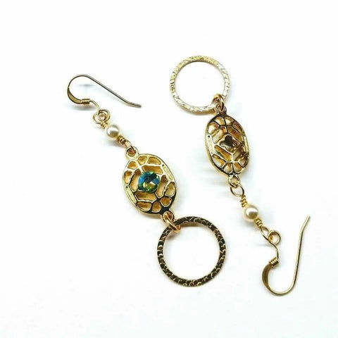 14 KT Gold Filled Green Crystal Filigree Hammered Circle Earrings – Handmade Montana Alexa Martha Designs  Earrings