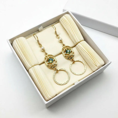14 KT Gold Filled Green Crystal Filigree Hammered Circle Earrings – Handmade Montana Alexa Martha Designs  Earrings