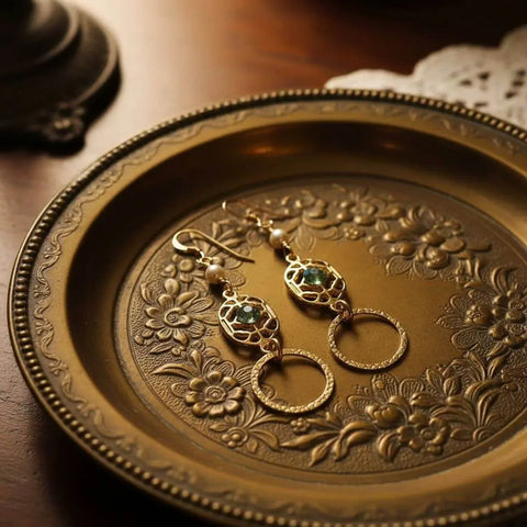 14 KT Gold Filled Green Crystal Filigree Hammered Circle Earrings – Handmade Montana Alexa Martha Designs  Earrings