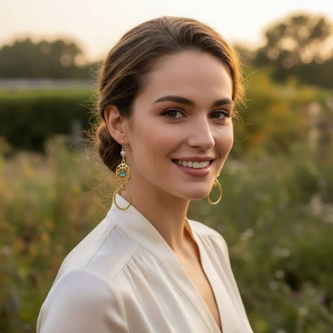 14 KT Gold Filled Green Crystal Filigree Hammered Circle Earrings – Handmade Montana Alexa Martha Designs  Earrings