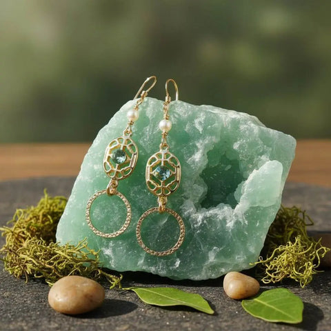 14 KT Gold Filled Green Crystal Filigree Hammered Circle Earrings – Handmade Montana Alexa Martha Designs  Earrings