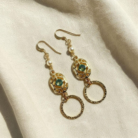 14 KT Gold Filled Green Crystal Filigree Hammered Circle Earrings – Handmade Montana Alexa Martha Designs  Earrings