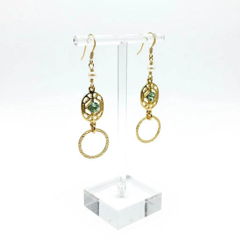 14 KT Gold Filled Green Crystal Filigree Hammered Circle Earrings – Handmade Montana Alexa Martha Designs  Earrings