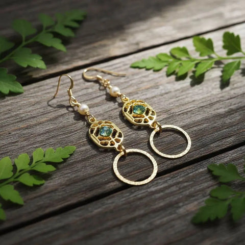 14 KT Gold Filled Green Crystal Filigree Hammered Circle Earrings – Handmade Montana Alexa Martha Designs  Earrings