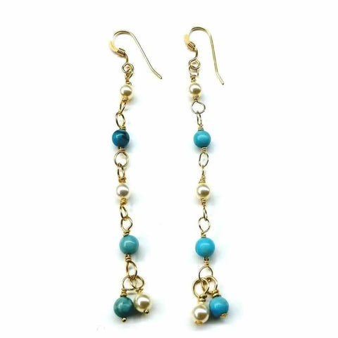 14 KT Gold Filled Long Turquoise Pearl Dangle Earrings – Handmade Jewelry | Made in USA Alexa Martha Designs  Earrings