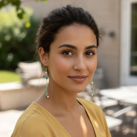 14 KT Gold Filled Long Turquoise Pearl Dangle Earrings – Handmade Jewelry | Made in USA Alexa Martha Designs  Earrings
