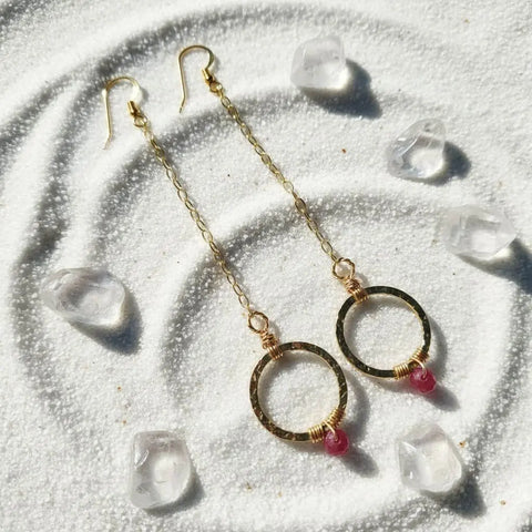 14 KT Gold Filled Pink Chalcedony Wire Wrapped Circle Earrings – Handmade | Made in USA Alexa Martha Designs  Earrings