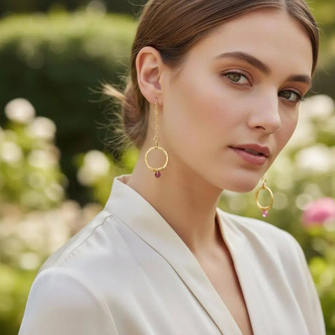 14 KT Gold Filled Pink Chalcedony Wire Wrapped Circle Earrings – Handmade | Made in USA Alexa Martha Designs  Earrings