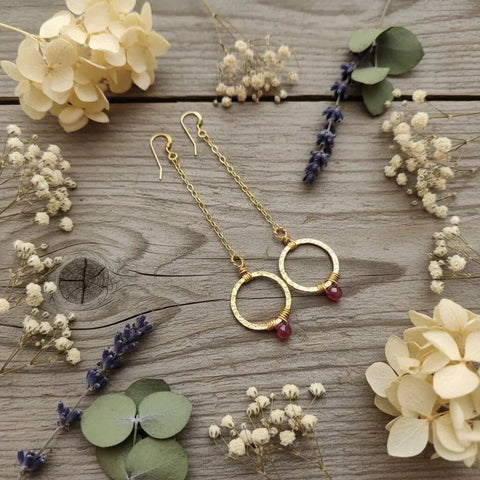 14 KT Gold Filled Pink Chalcedony Wire Wrapped Circle Earrings – Handmade | Made in USA Alexa Martha Designs  Earrings