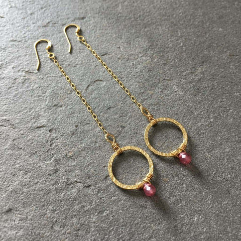 14 KT Gold Filled Pink Chalcedony Wire Wrapped Circle Earrings – Handmade | Made in USA Alexa Martha Designs  Earrings