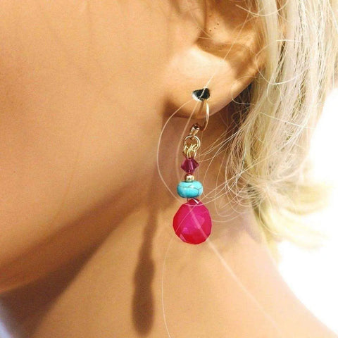 14 KT Gold Filled Pink Chalcedony and Turquoise Drop Earrings – Handmade | Made in USA Alexa Martha Designs  Earrings