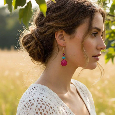 14 KT Gold Filled Pink Chalcedony and Turquoise Drop Earrings – Handmade | Made in USA Alexa Martha Designs  Earrings