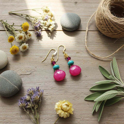 14 KT Gold Filled Pink Chalcedony and Turquoise Drop Earrings – Handmade | Made in USA Alexa Martha Designs  Earrings